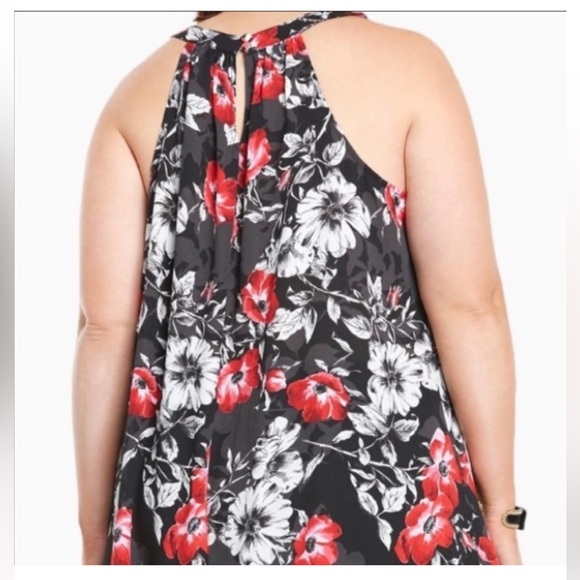 Torrid Floral Halter Neck Black/Red Sleeveless Sheer Blouse Size 1x - Picture 2 of 15